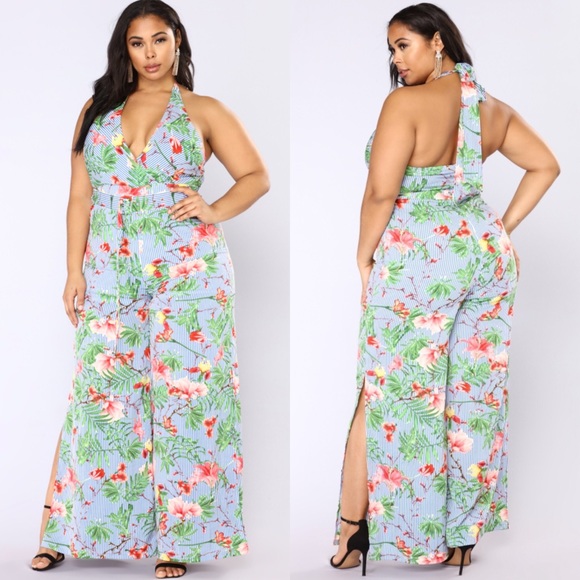Fashion Nova Pants - NWT Fashion Nova striped tropical jumpsuit